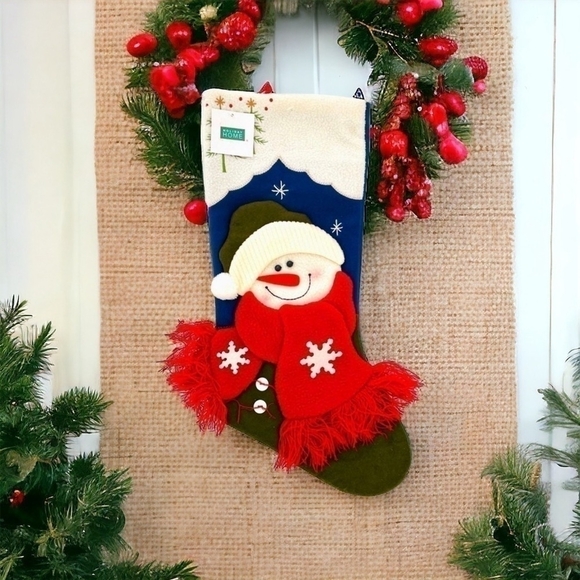 NWT HOLIDAY HOME Snowman Hooked 3D Santa Stocking Holiday Decor - Picture 2 of 3